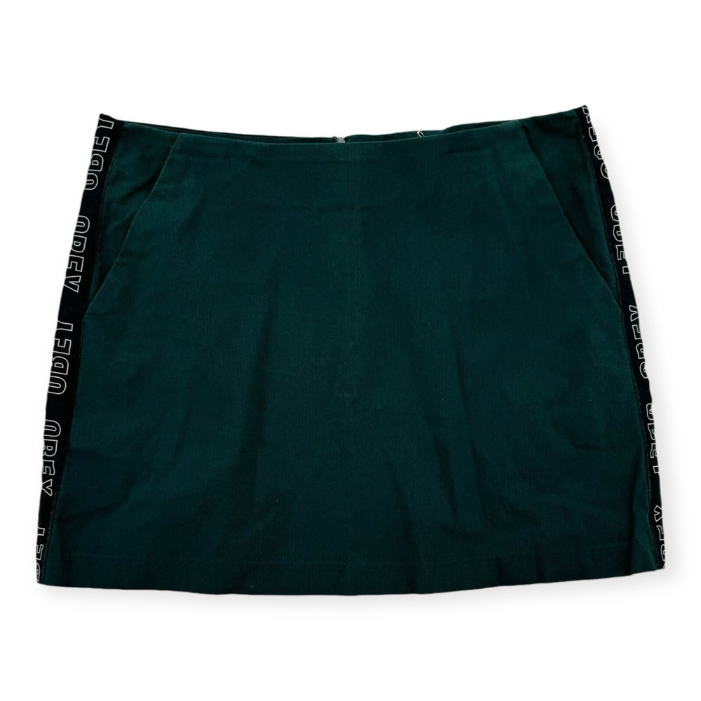 Obey Noa Skirt Womens 30 Mini Straight Side Logo Dark Green Canvas 411550067 NWT